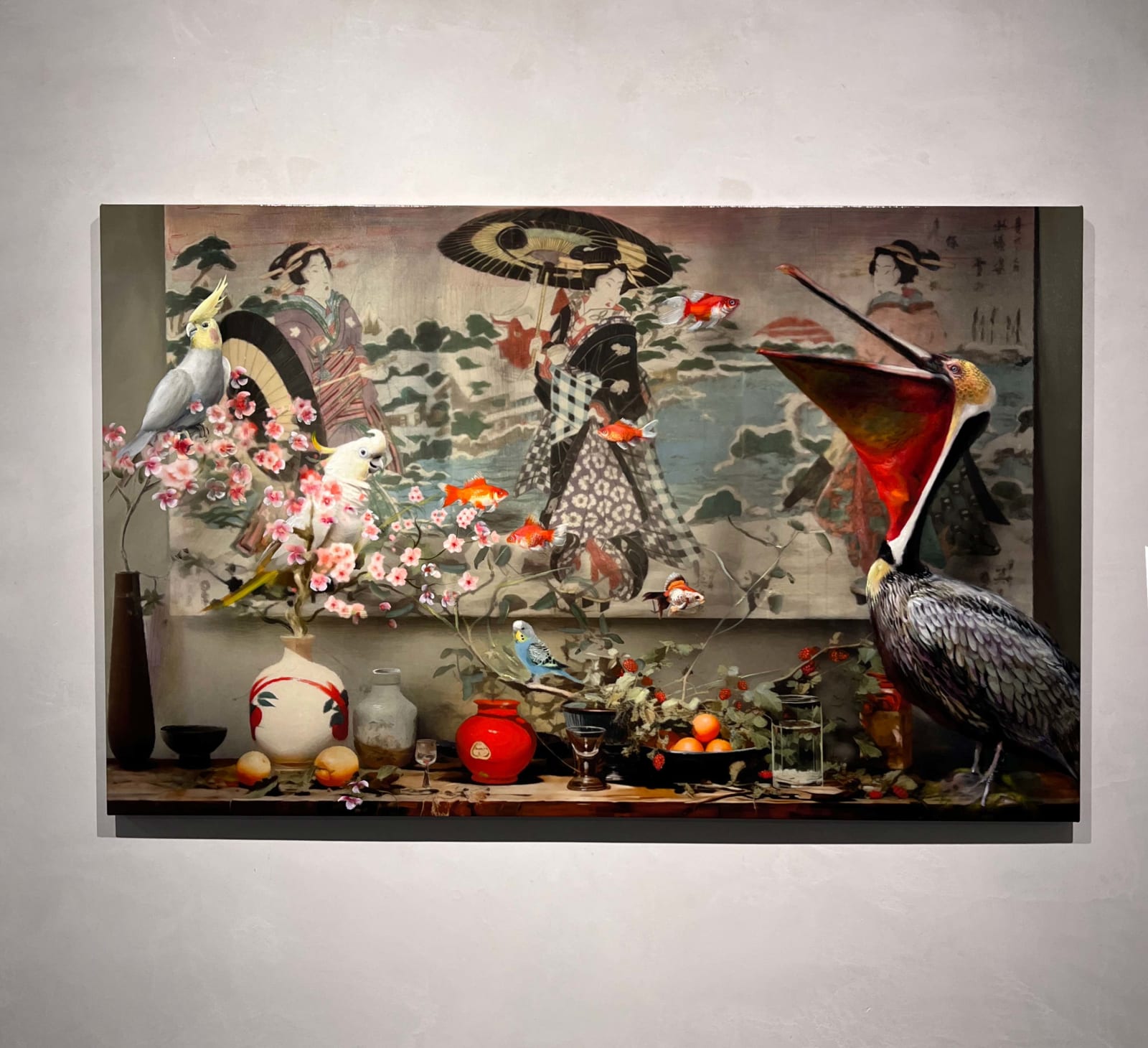 photorealistic still life painting with pelican in sun valley idaho purchase gilman contemporary