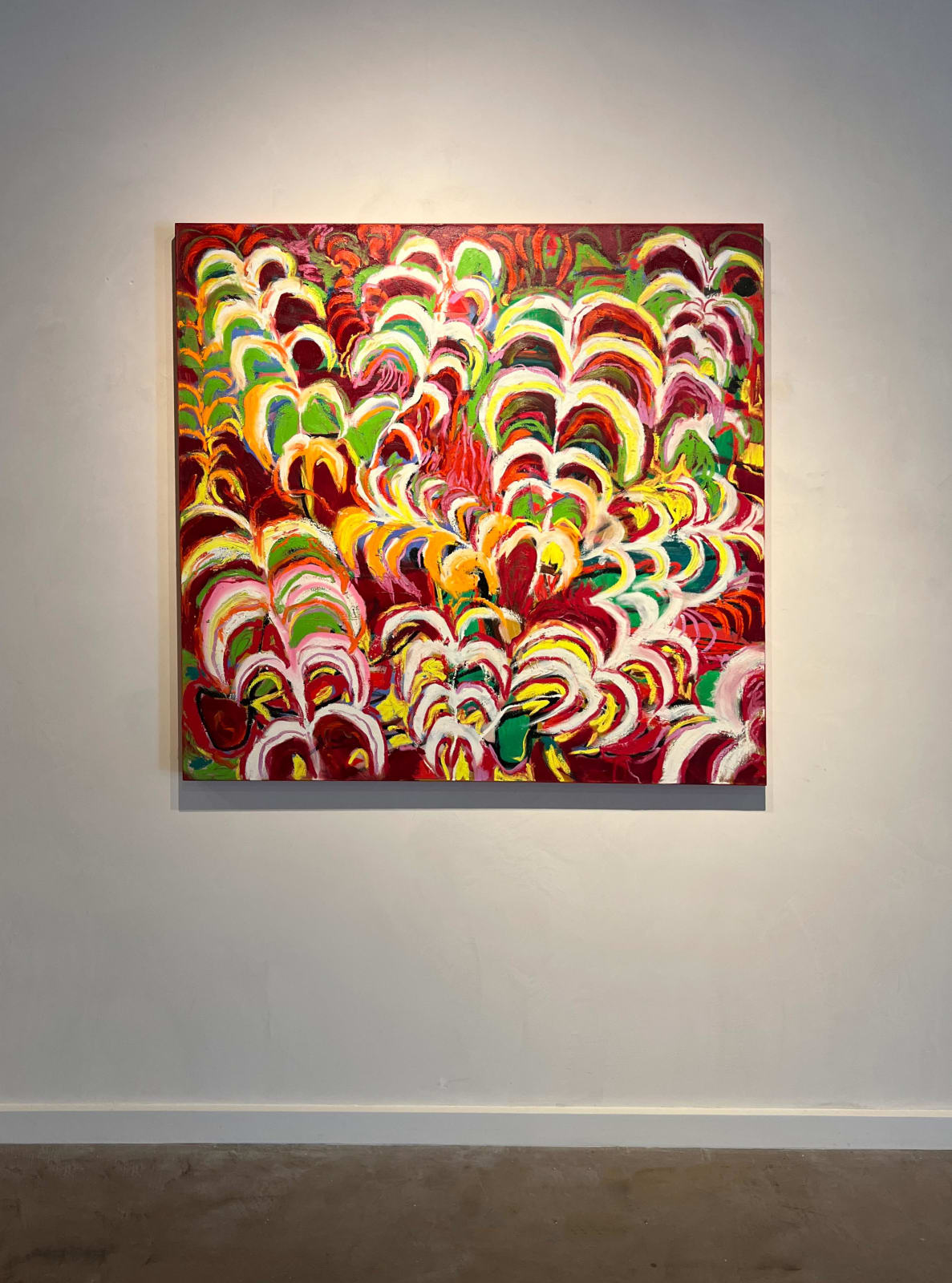 Thai mainhard painting colorful abstract yellows and reds Gilman Contemporary