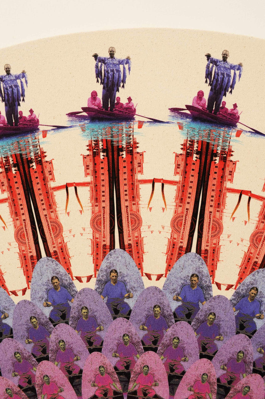 detatil - dana hart-stone circular painting vintage photos rowing available at gilman contemporary