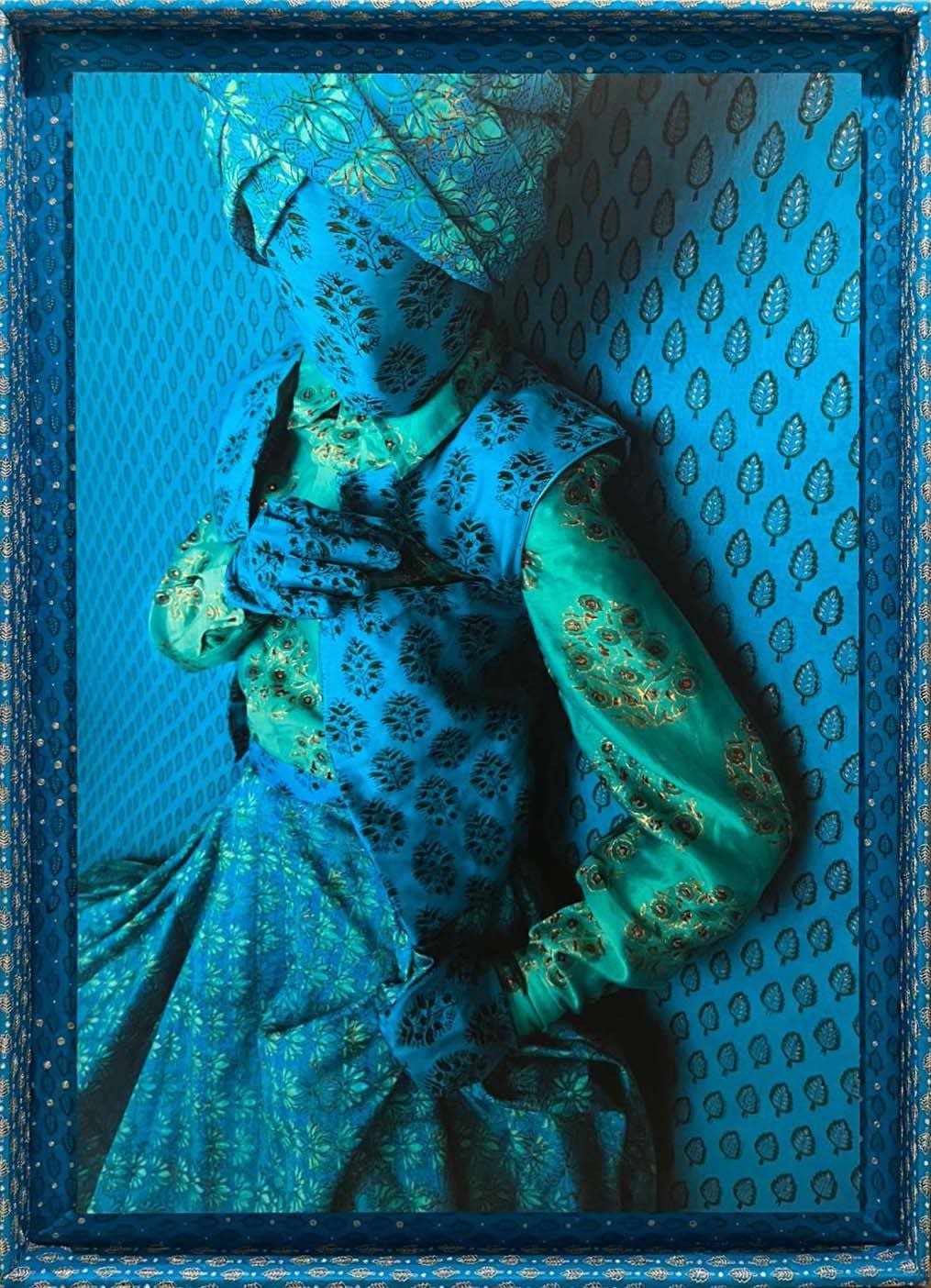 Alia Ali Gilman Contemporary blue portrait with fabtic