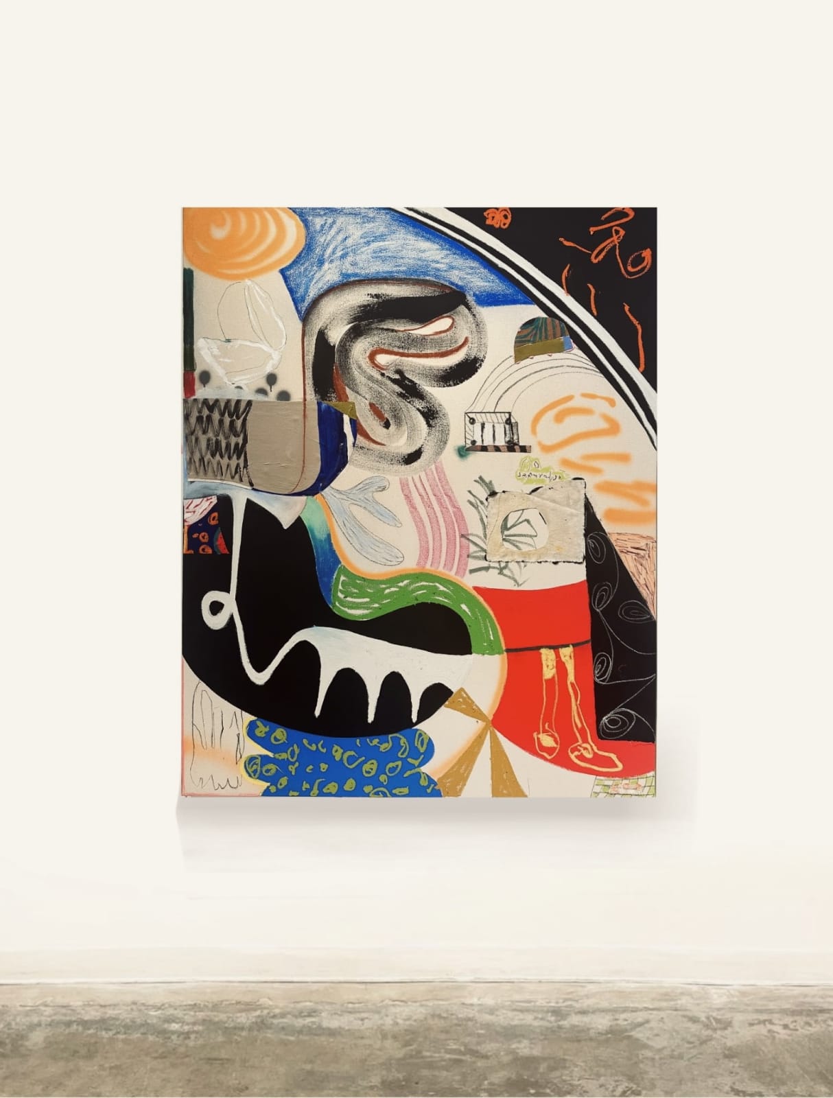 installation of an abstract painting by Thai Mainhard