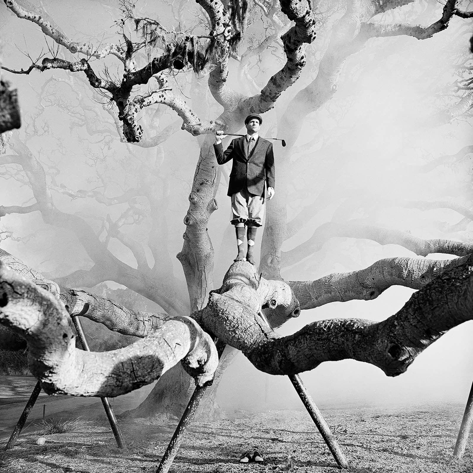 Rodney Smith photography golfer in tree Pebble Beach California buy here Gilman Contemporary Sun Valley art gallery
