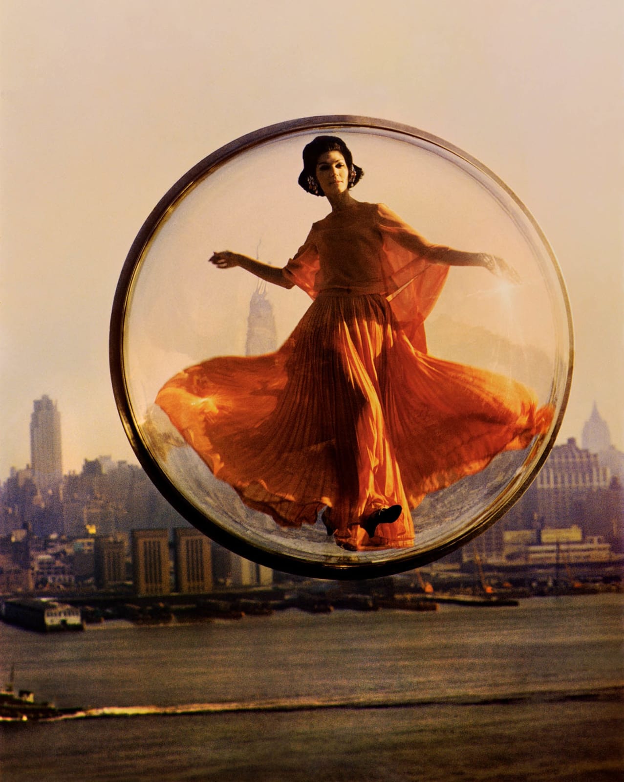 Melvin Sokolsky photography Harpers Bazaar bubble series buy here Sun Valley art gallery Gilman Contemporary woman floating over New York City