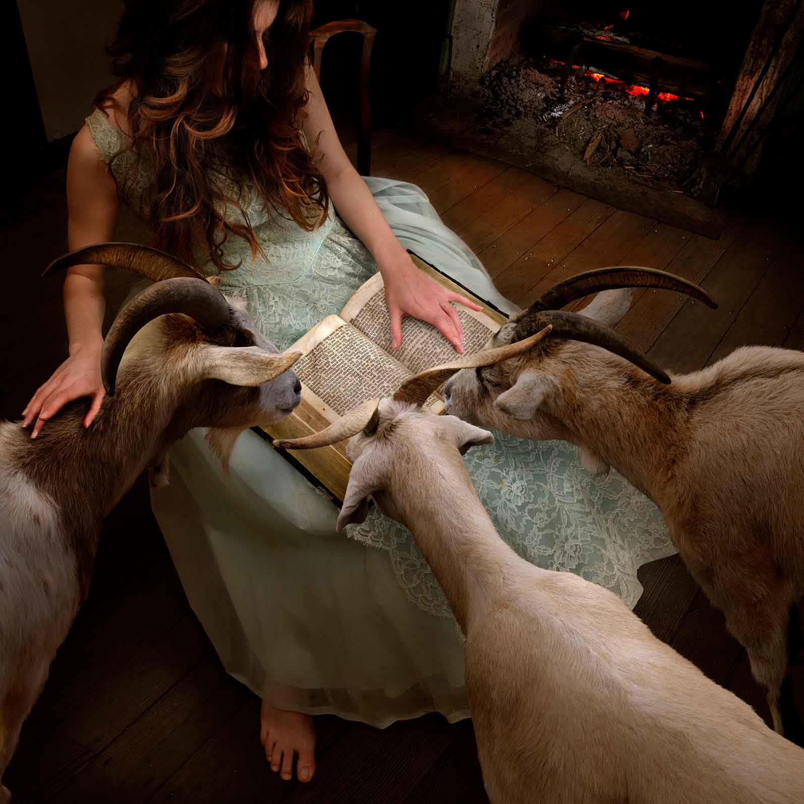 Tom Chambers photograph The Goatherd three goats and a child buy original here Gilman Contemporary Sun Valley art gallery