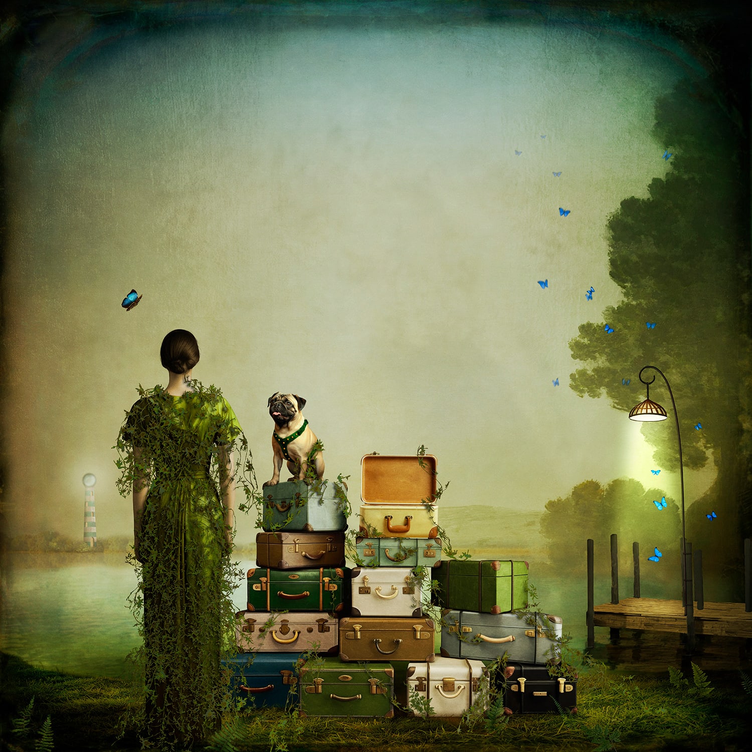 Maggie Taylor surrealist photography dog and luggage available gilman contemporary