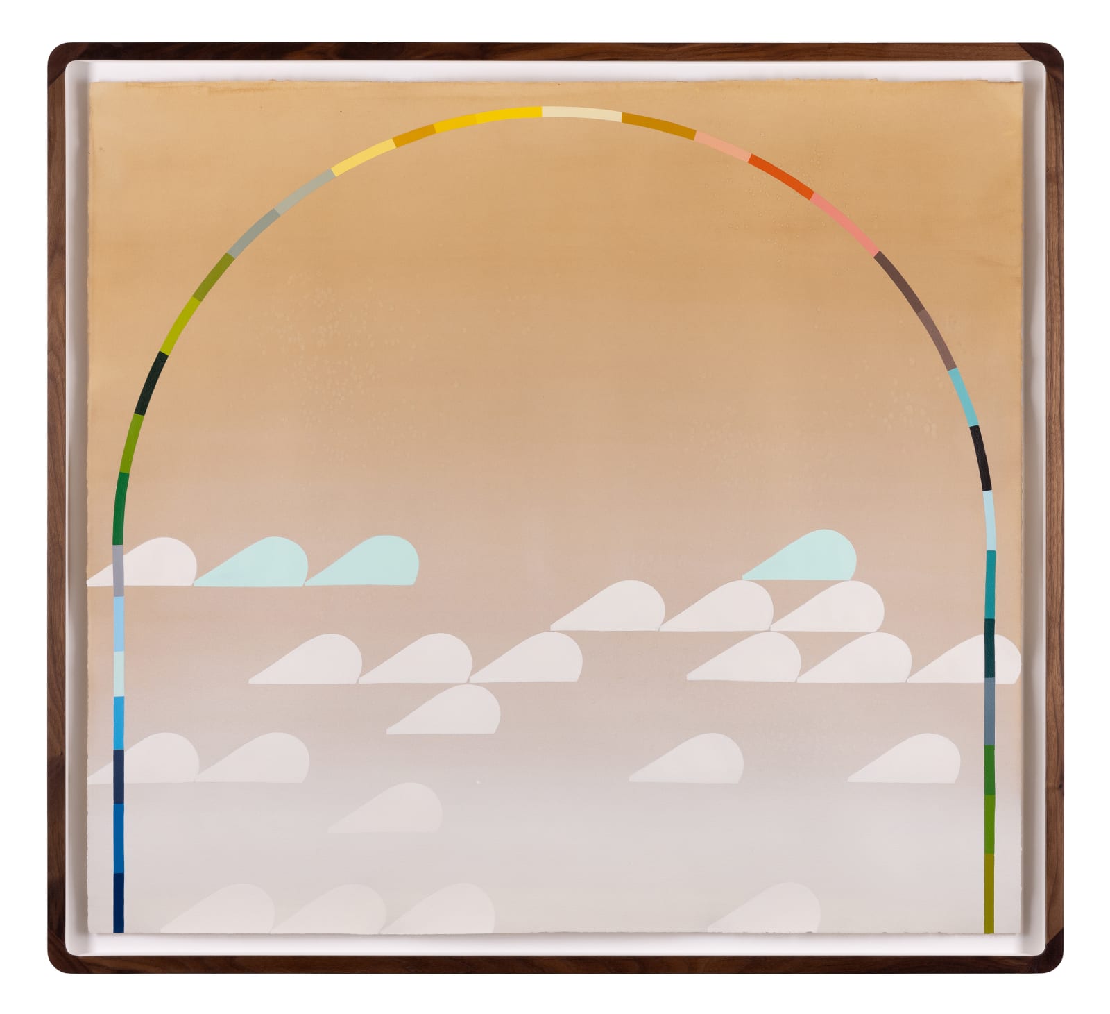 Kelly ording coffee stained paper with painted arches and clouds sun valley exhibit