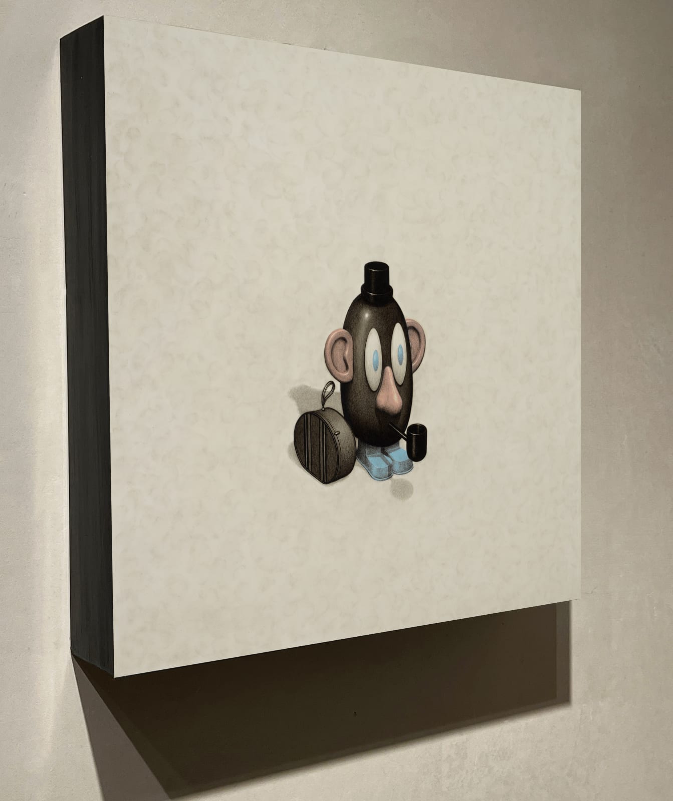 Matt Duffin paintings buy here Mr Potato head waiting with a suitcase by his side and a pipe in his mouth