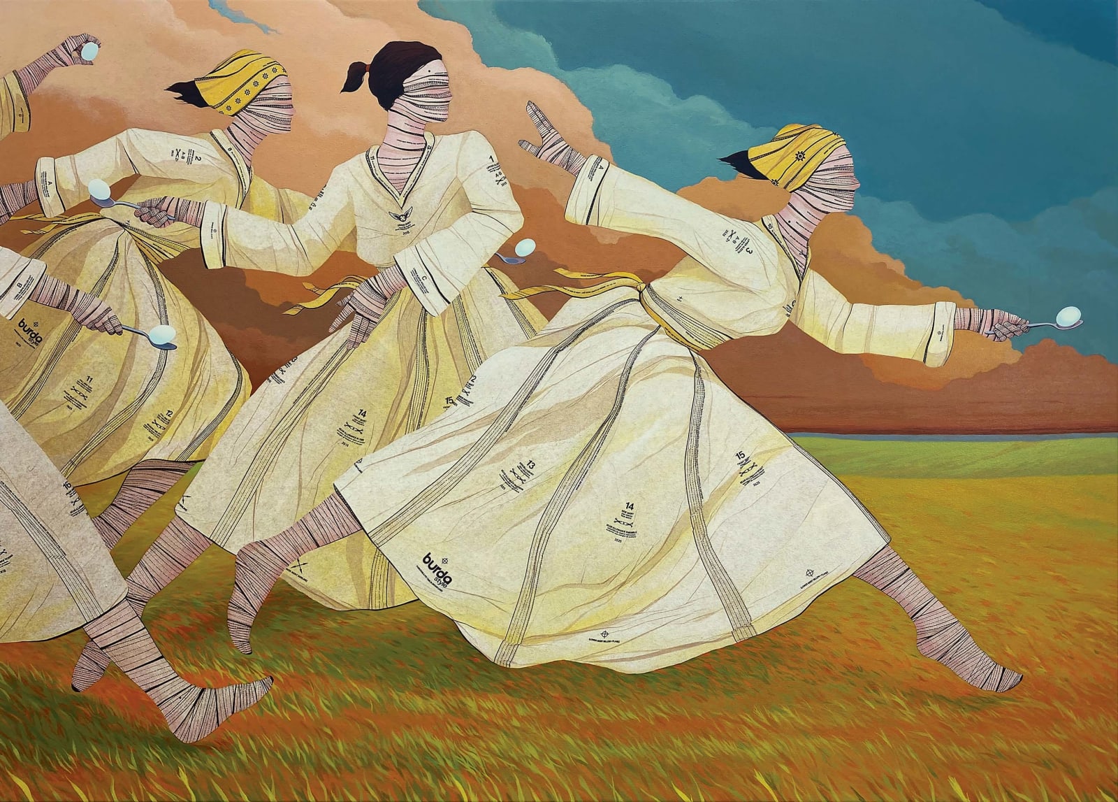 John Westmark paintings with sewing patterns egg race