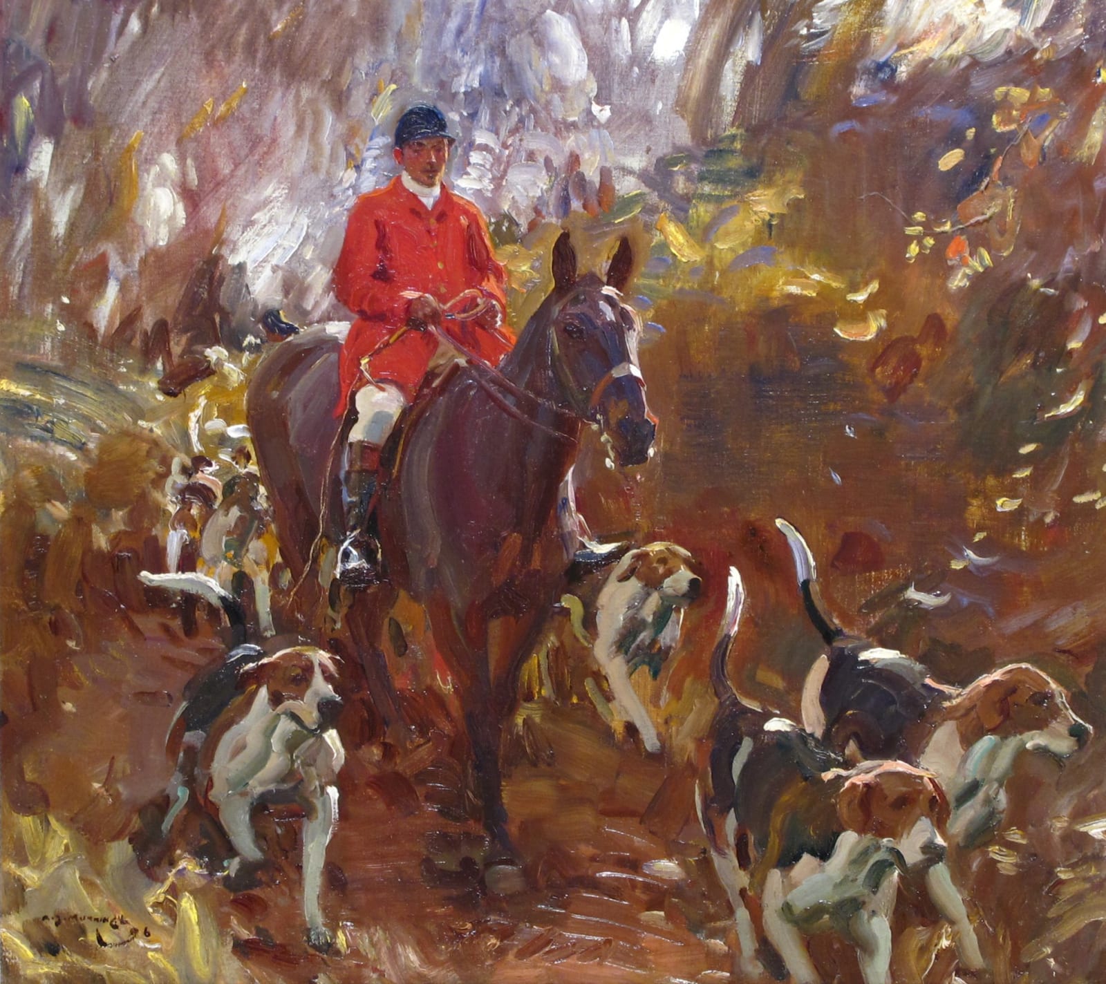 Sir Alfred James Munnings, A Huntsman and Hounds, 1906