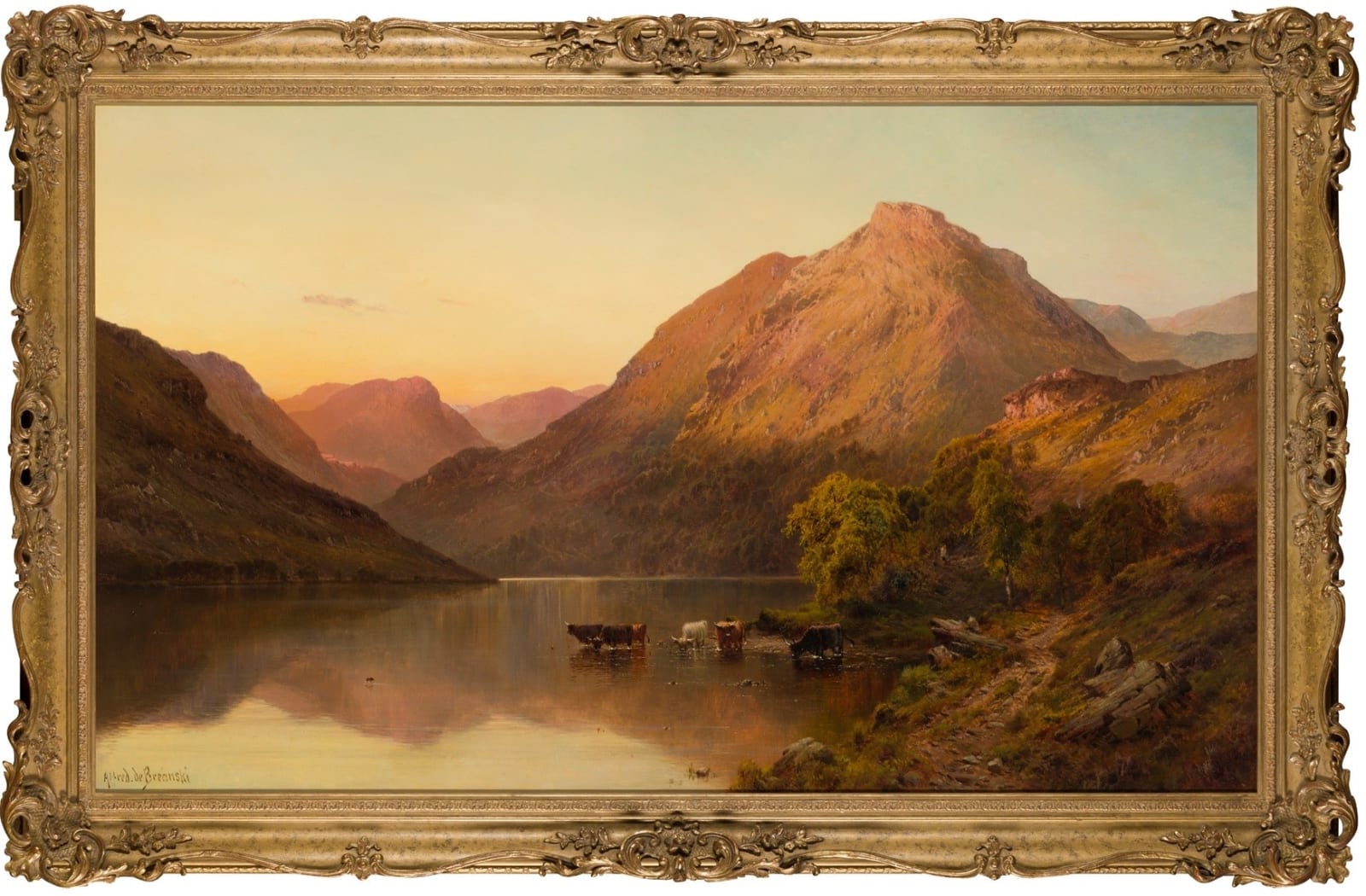 Alfred de Breanski Snr., Sunset over a Highland Loch, Benmore