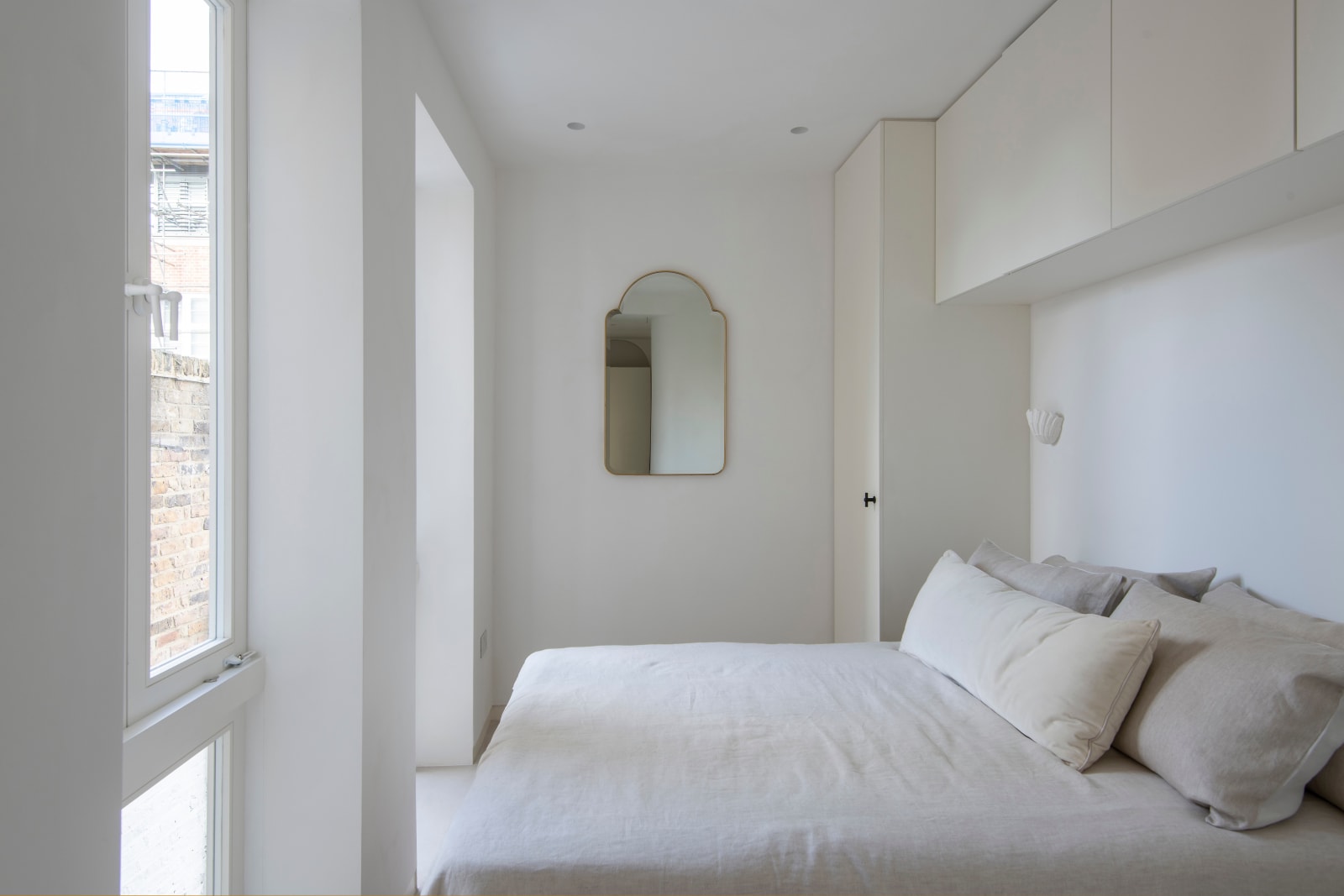 Mirror, 1950s Italian Brass Rounded Wall Mirror