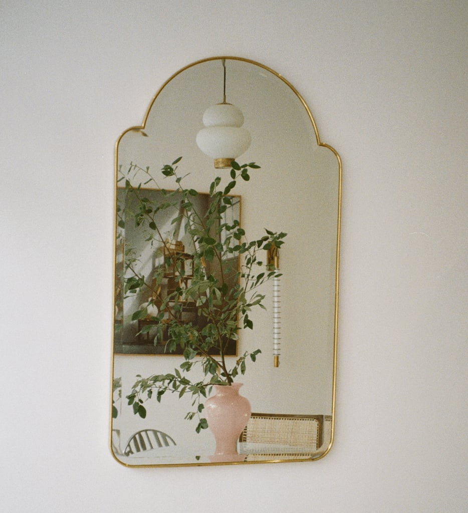 Mirror, 1950s Italian Brass Rounded Wall Mirror