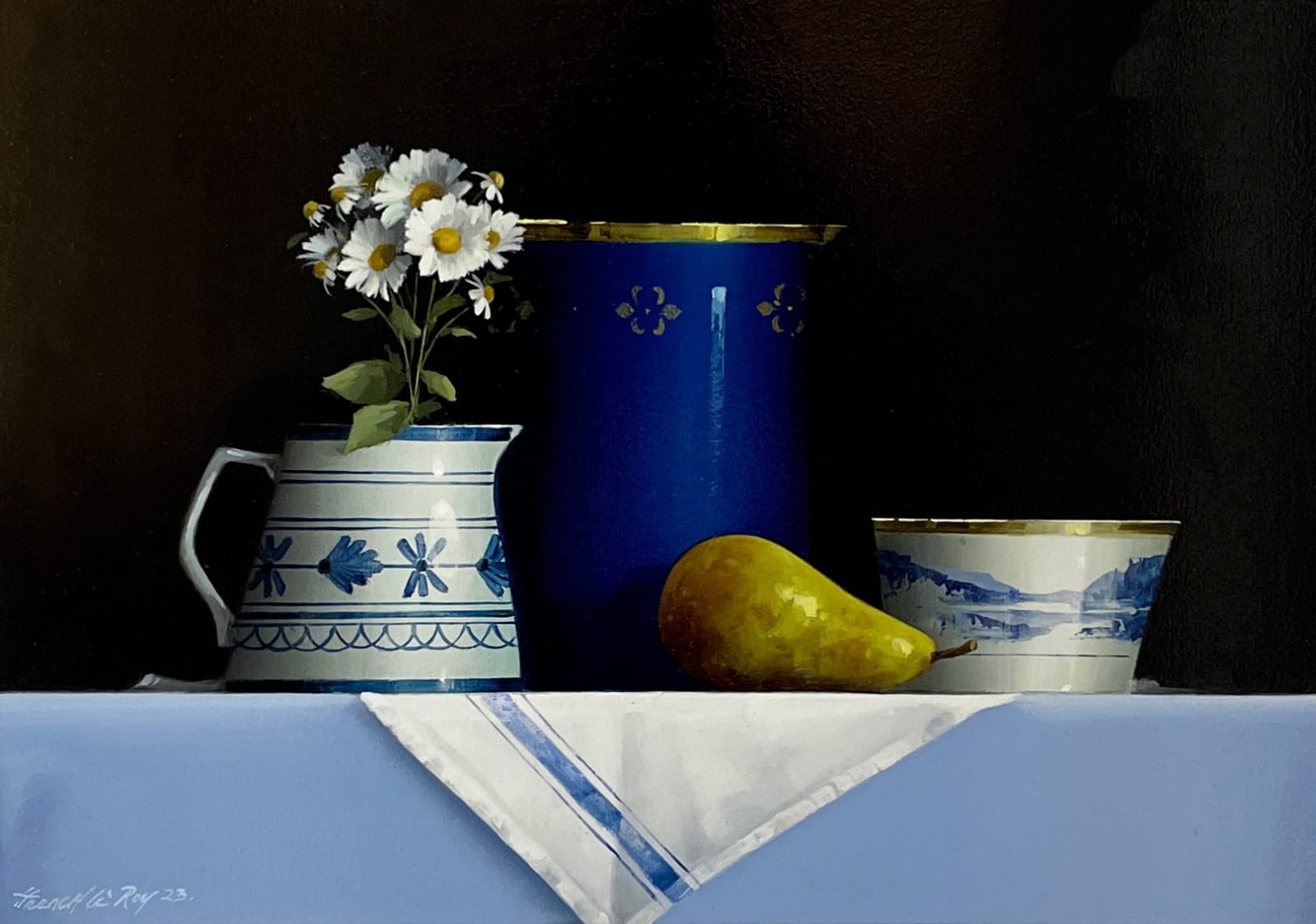 David French Le-Roy, Blue tableware, pear & daisies
