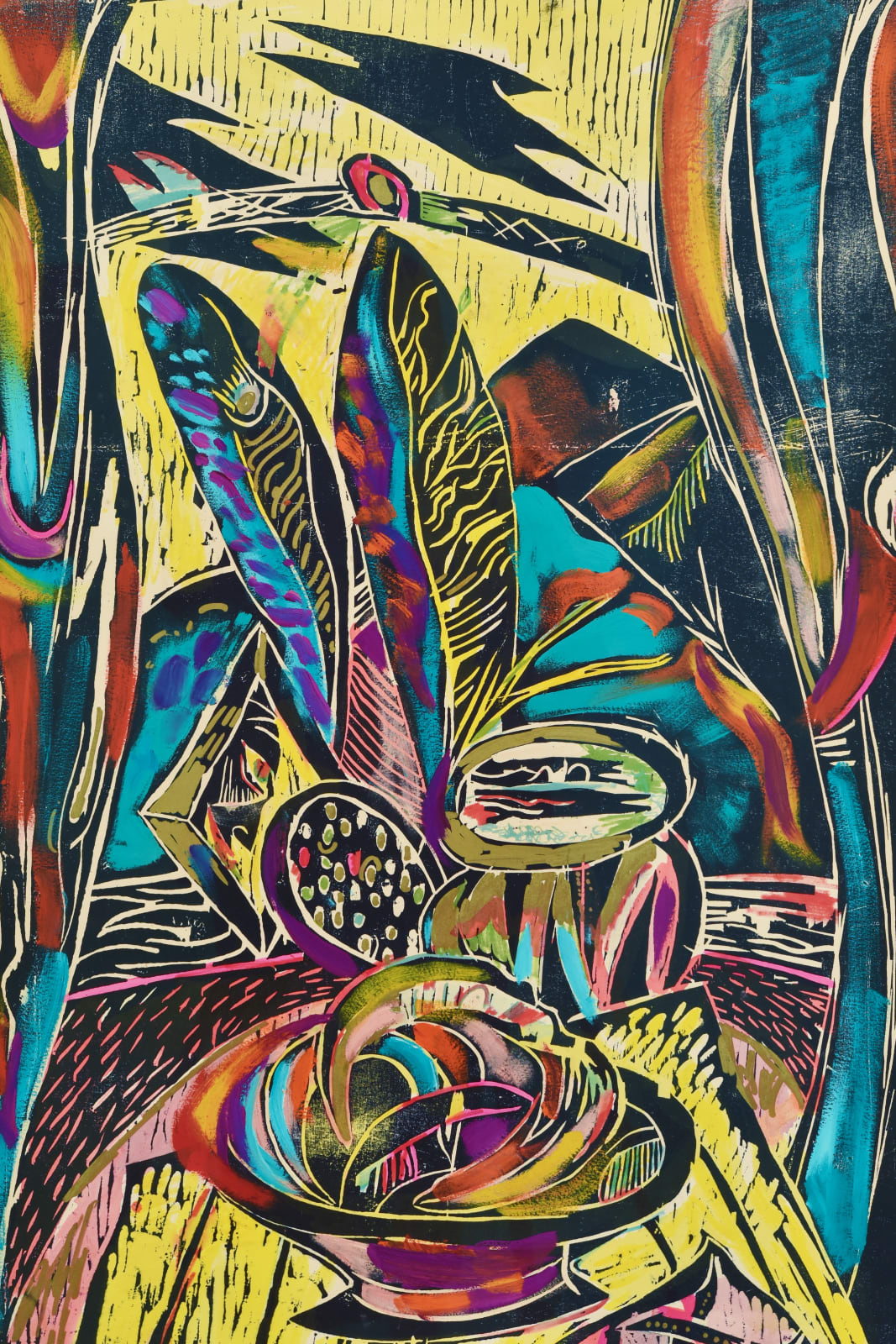 Philip Clairmont, Mangamahu (woodcut), 1982