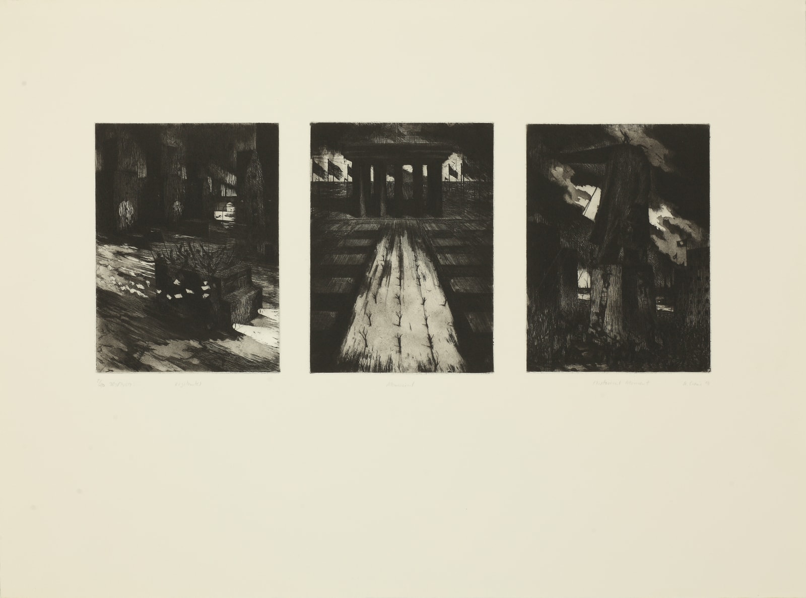 Ken Currie, Tryptych: Vigilante, memorial, historical moment, 1991