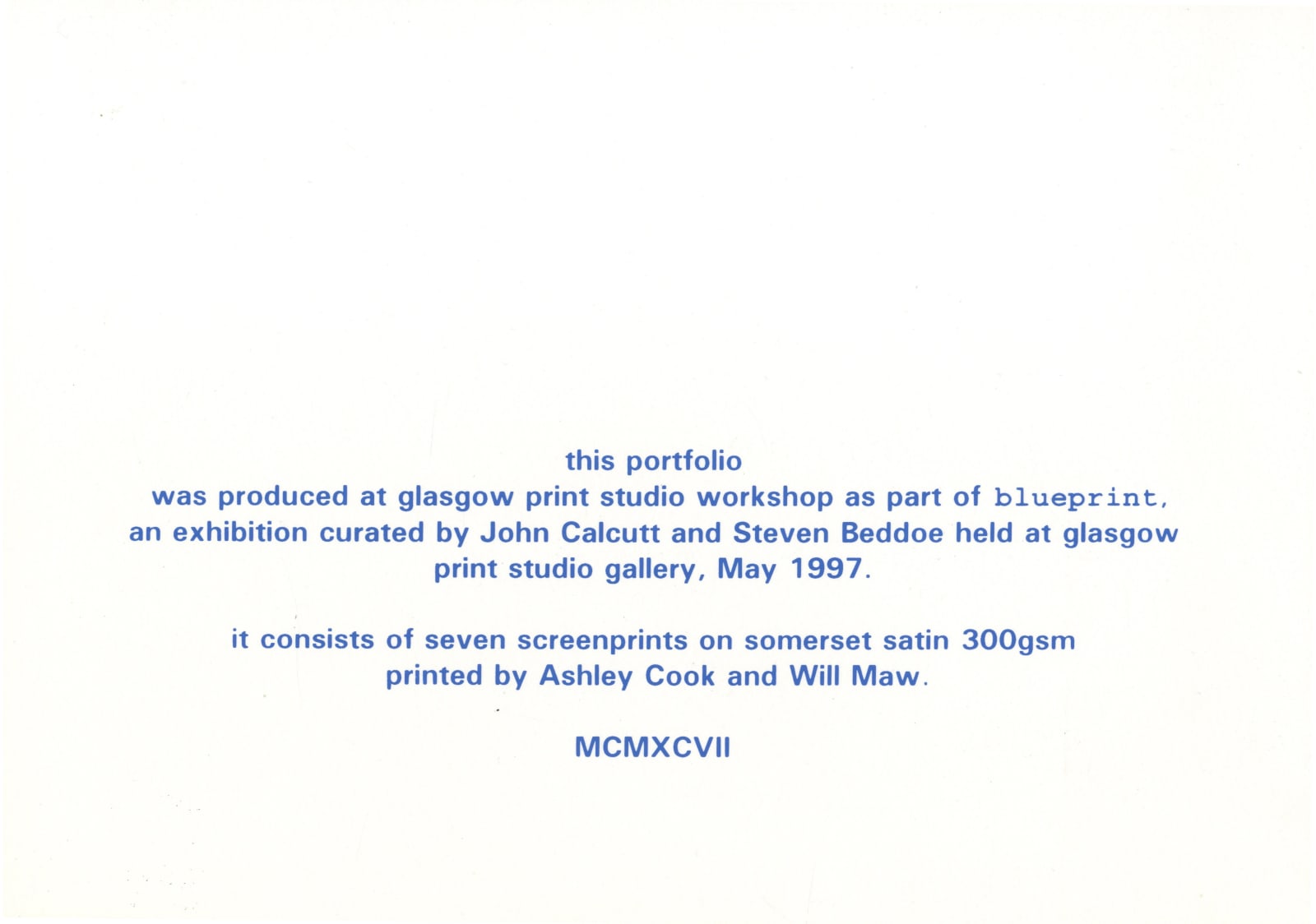 Portfolios, Blueprint Portfolio, 1997