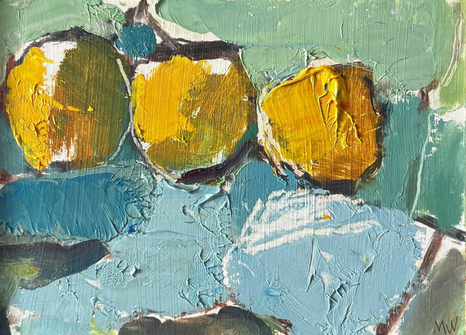 Michael Weller, Lemons on Green Dishcloth with Silver Polish Glove, 19th May