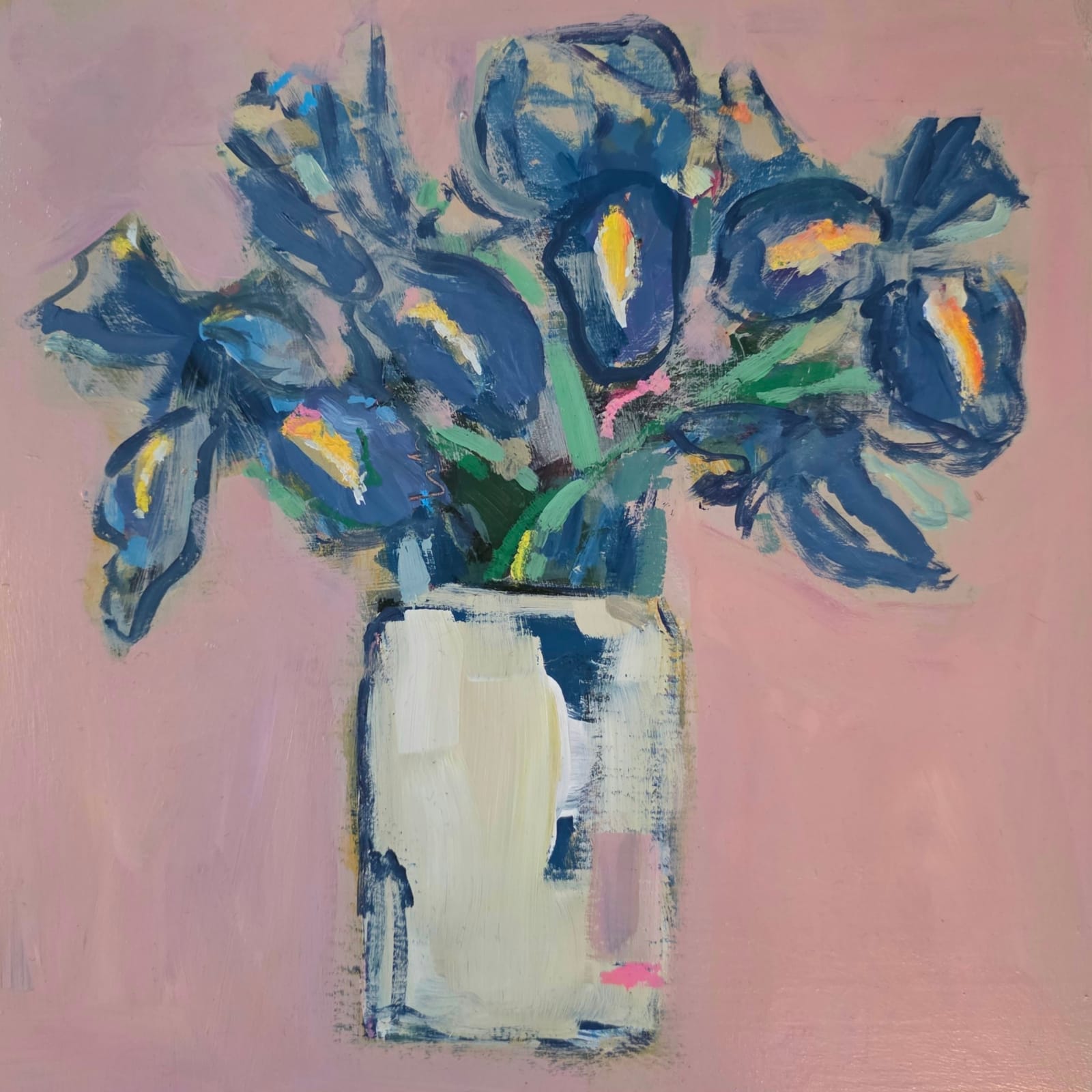 Mary McDonald, Vase of Irises Against Pink