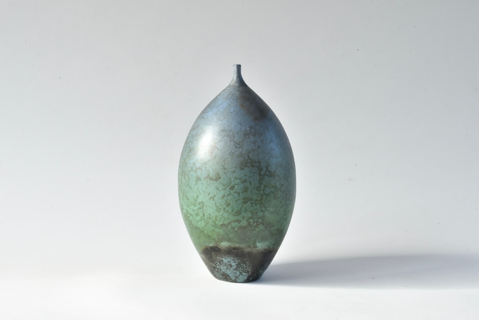 Janene Waudby, Small Blue & Green Smokefired Bottle II