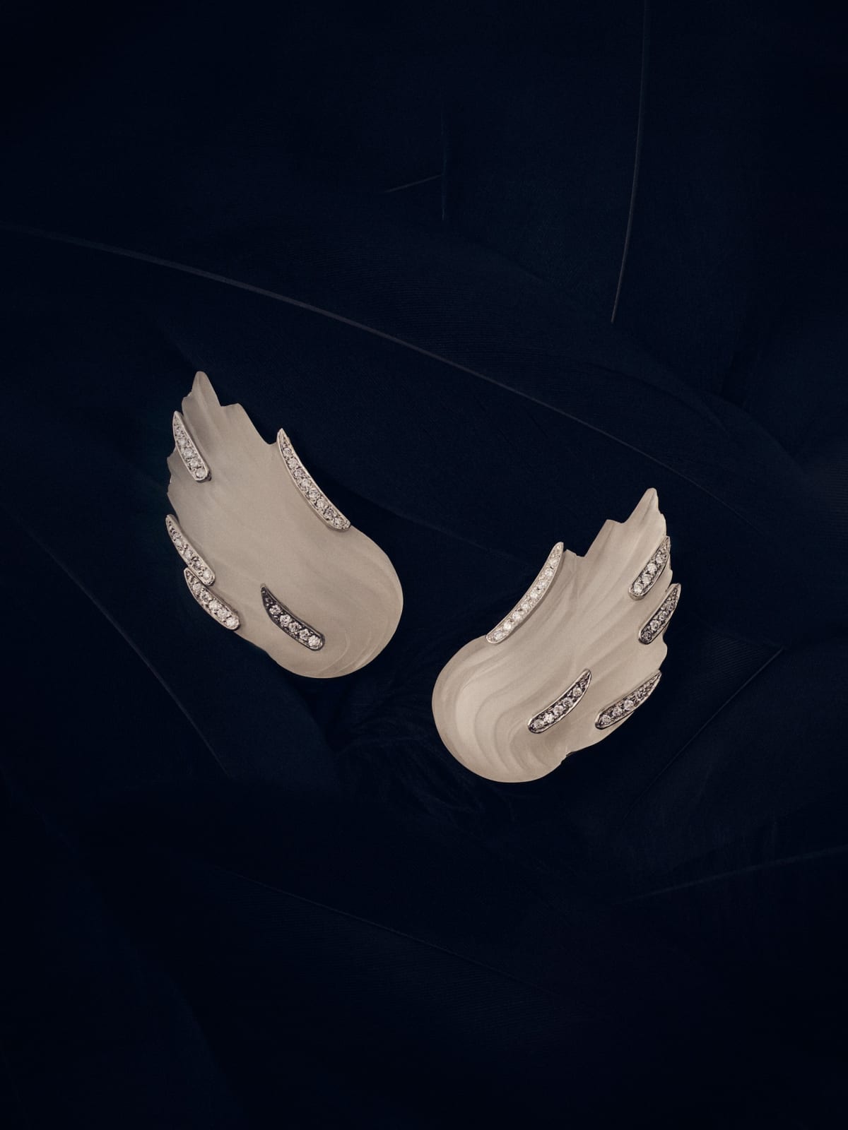 GRIMA, "Dürer Wings" Earrings - Frosted Rock Crystal, Diamonds and Platinum , 2024