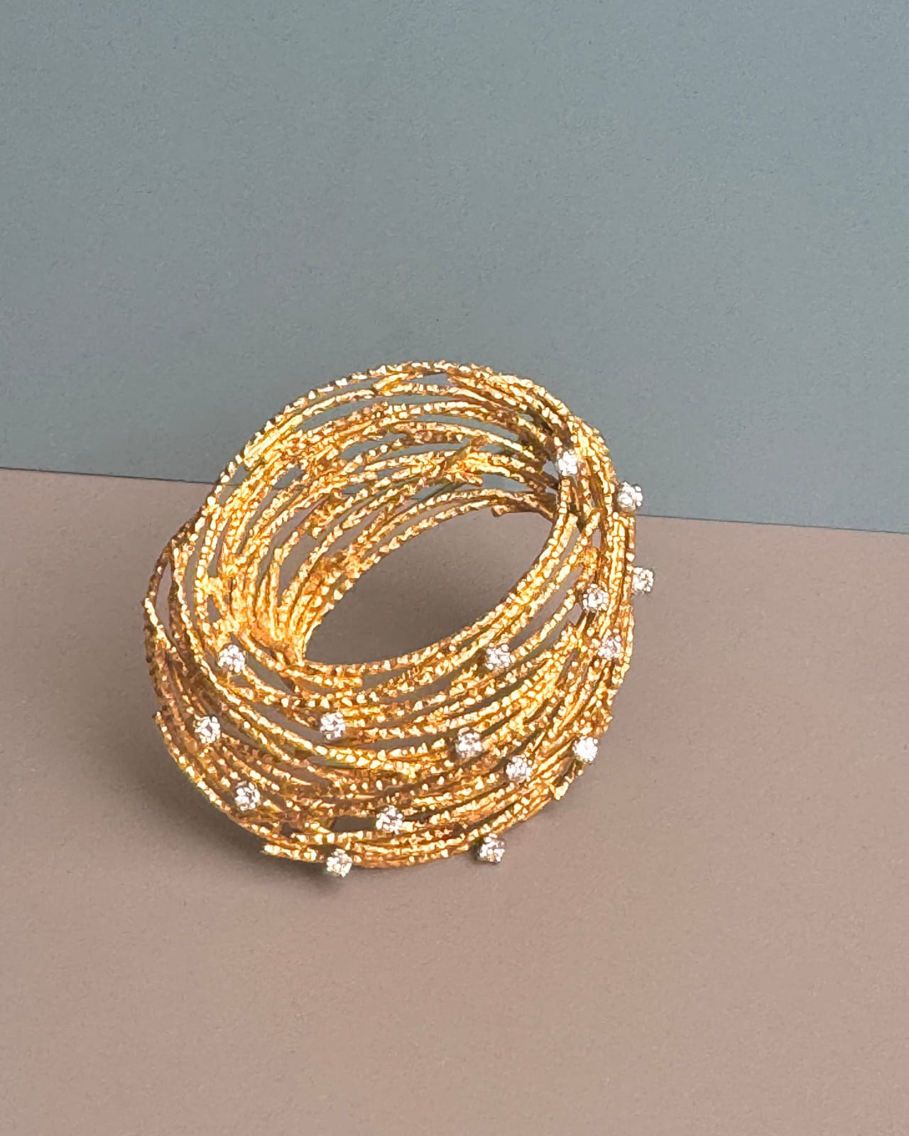 GRIMA, Textured Wire and Diamond Brooch, 1966