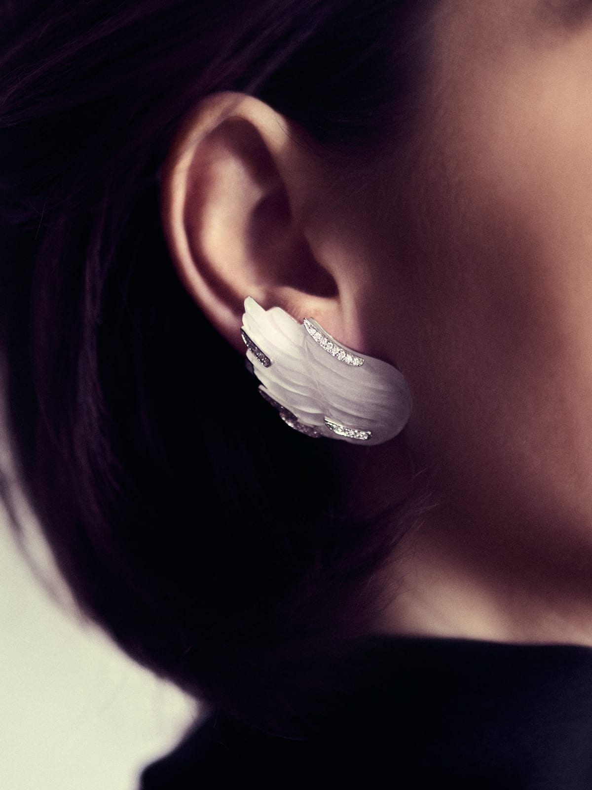 GRIMA, "Dürer Wings" Earrings - Frosted Rock Crystal, Diamonds and Platinum , 2024