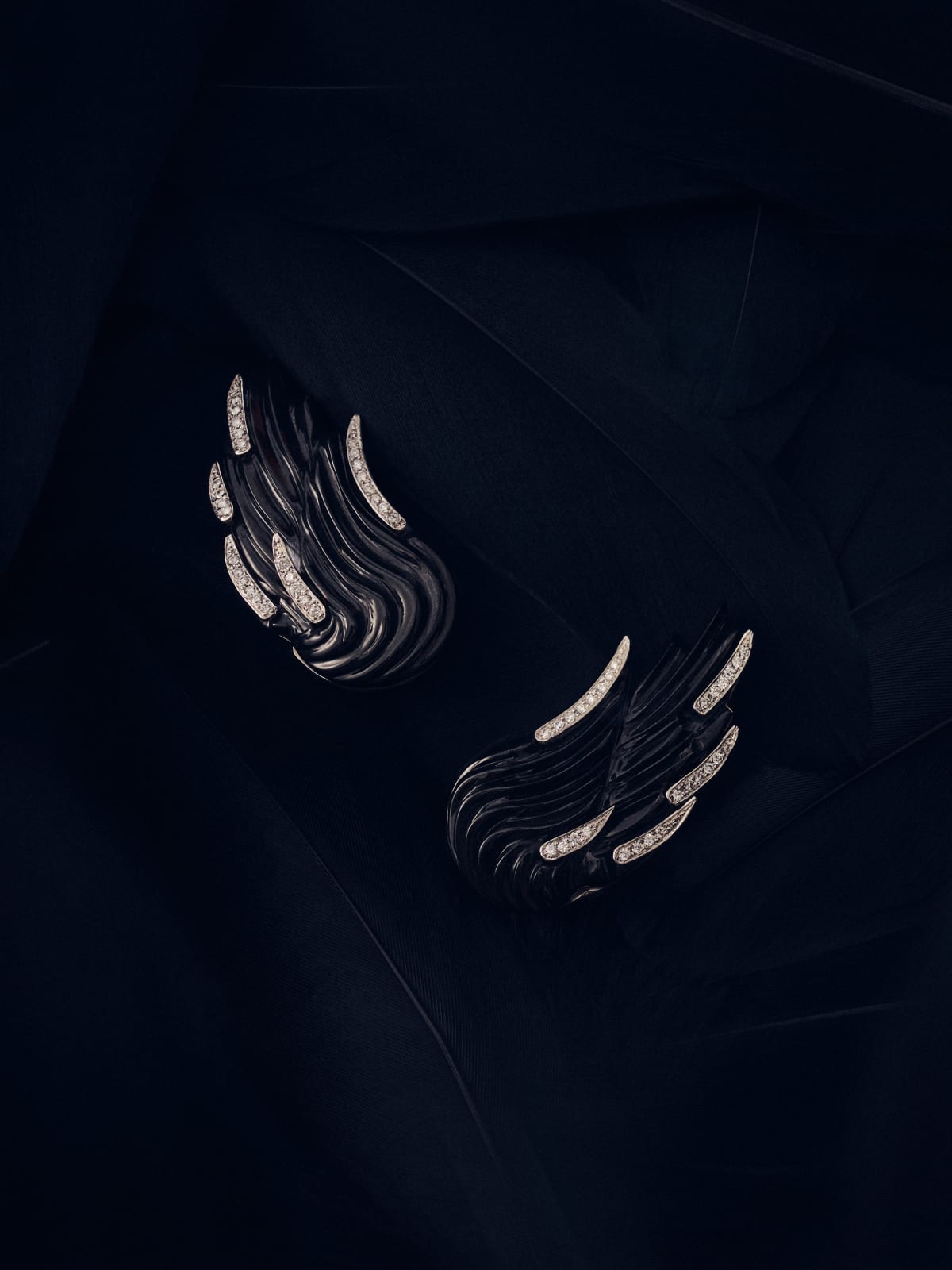 GRIMA, "Dürer Wings" Earrings - Black Jade, platinum and diamonds, 2024
