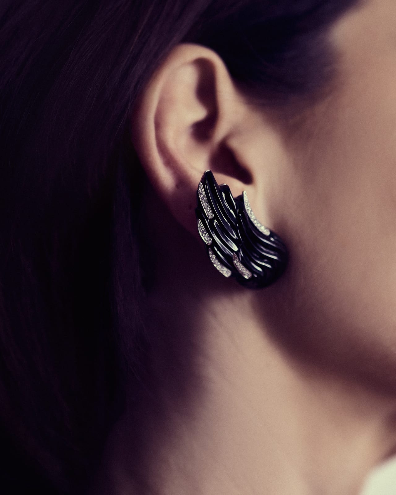 GRIMA, "Dürer Wings" Earrings - Black Jade, platinum and diamonds, 2024
