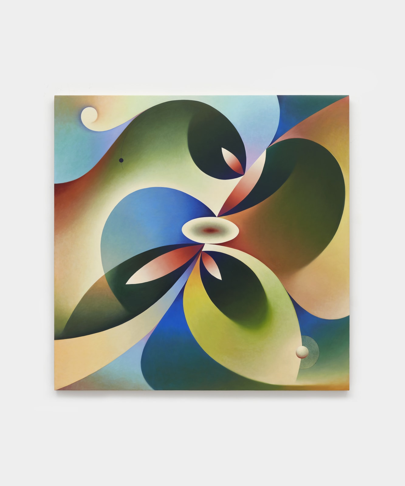 An oil painting of a multicoloured object.