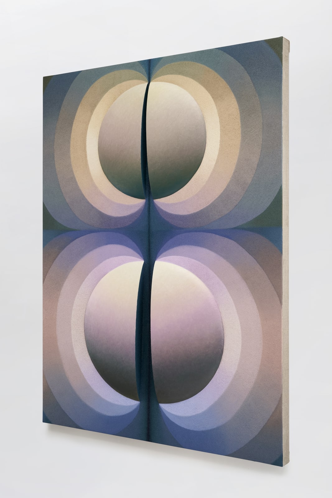 Loie Hollowell, Split orbs in gray, purple and yellow, 2021