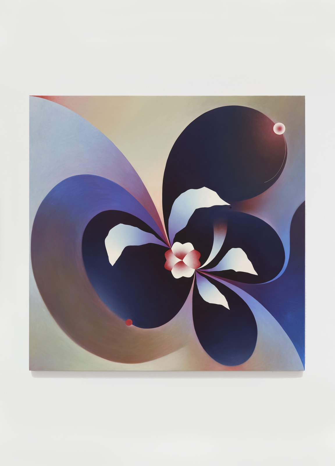 An oil painting of a multicoloured object.