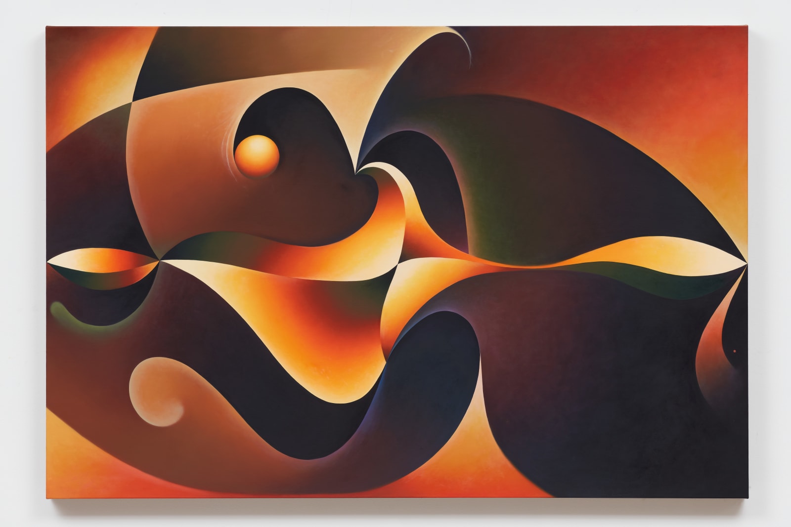 An abstract image depicting a small orange orb framed by swirling earthy amber shapes