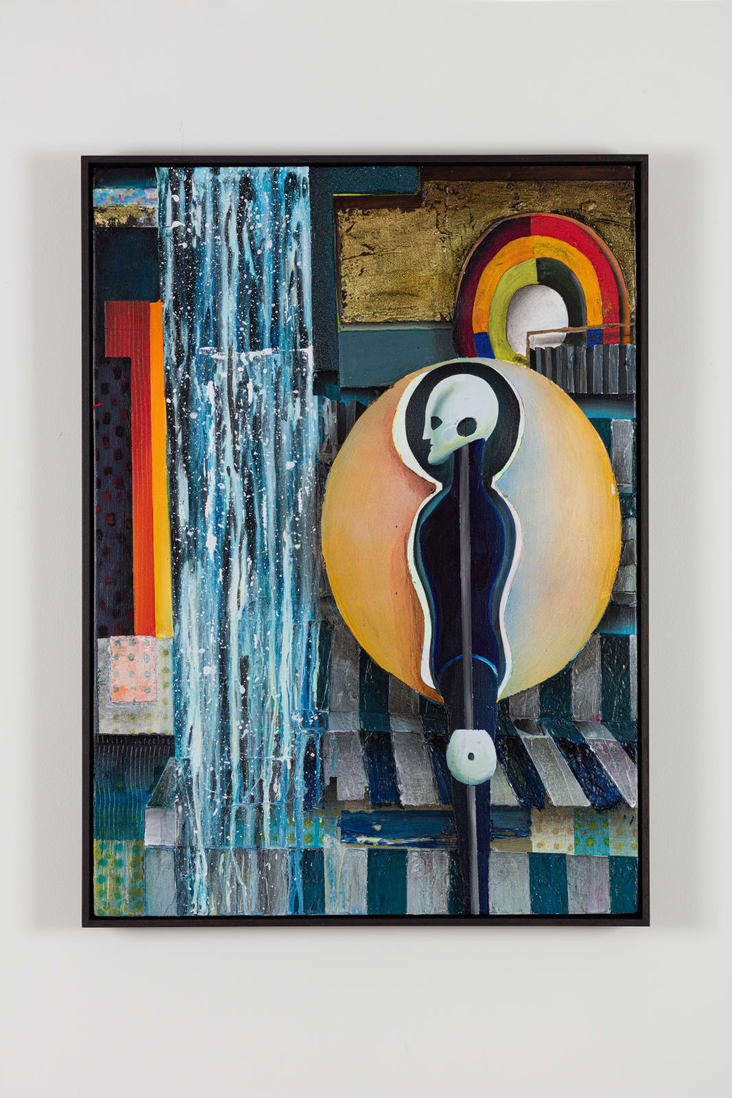 A mixed media piece of abstract scene.