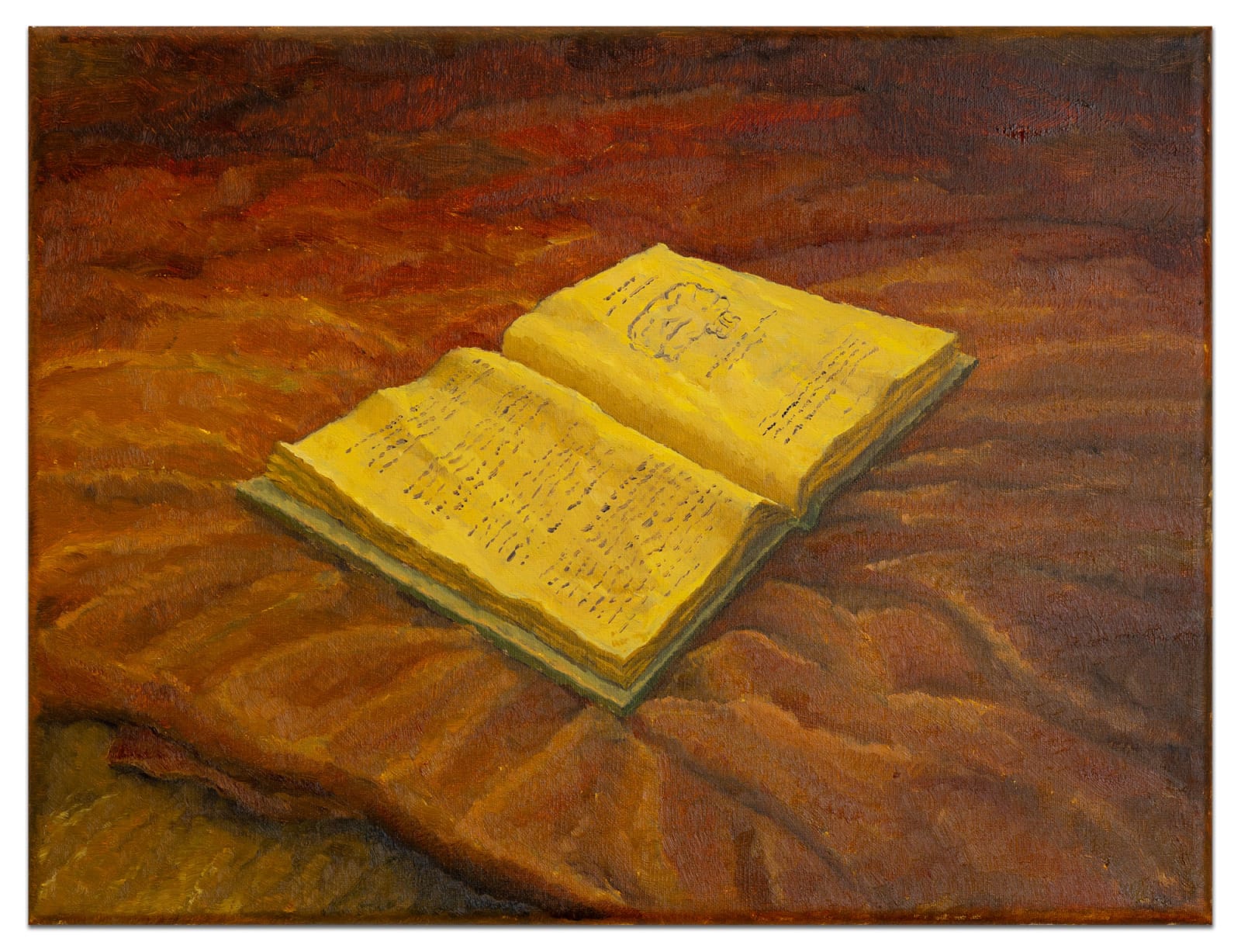 Oil on canvas of an open book.