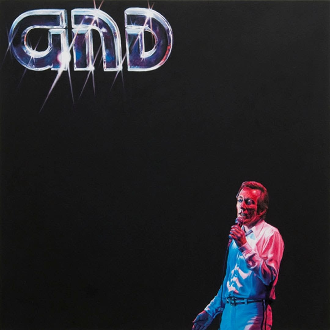 Oil on panel of a man singing