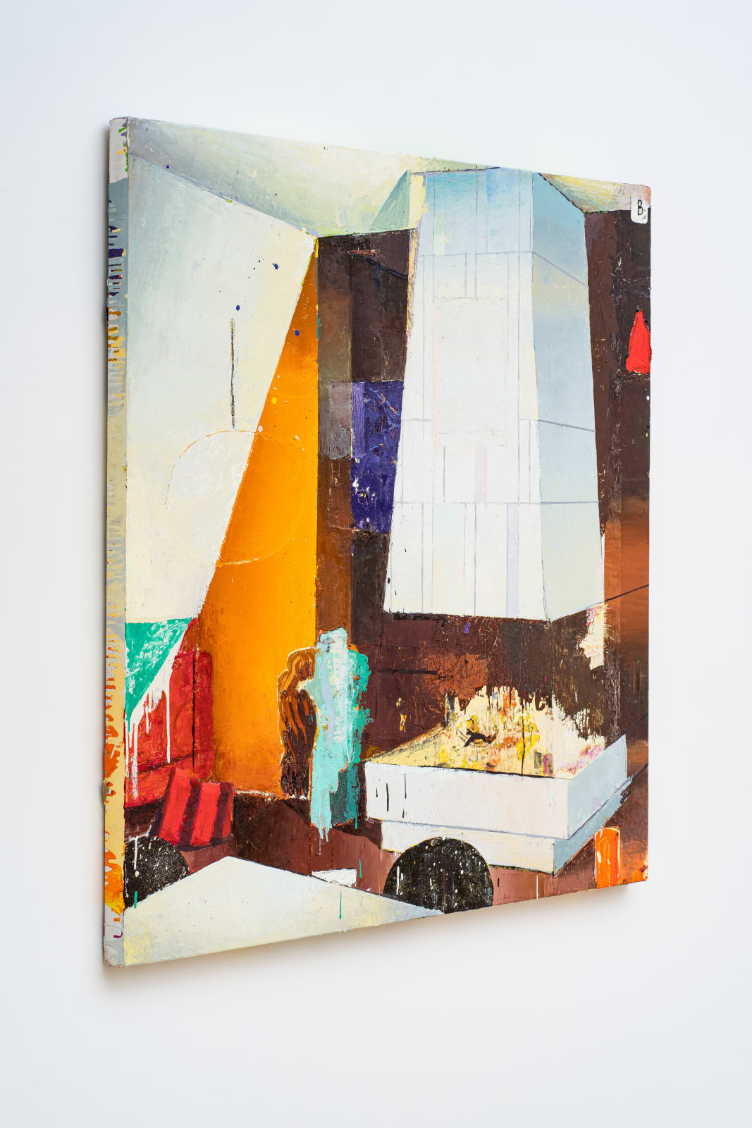 oil painting depicting an interior with a large fireplace