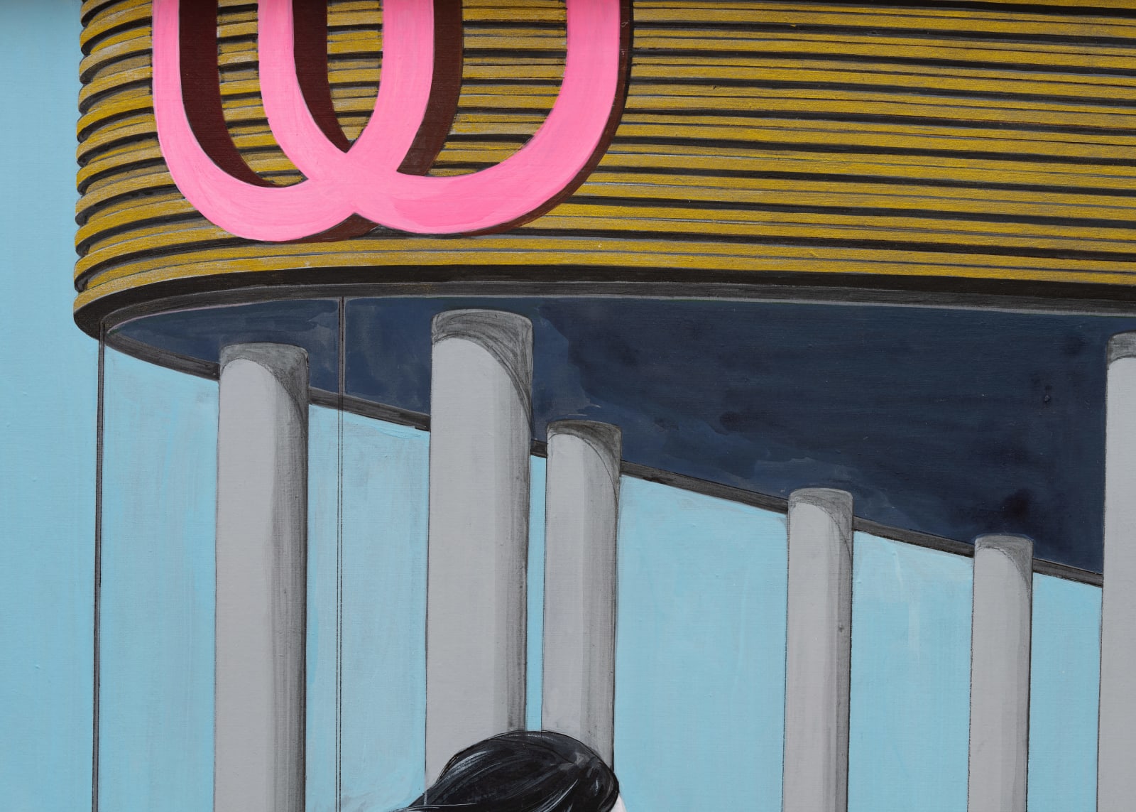 Charles Avery, Untitled (Girl on Bike Passing Universal University), 2023