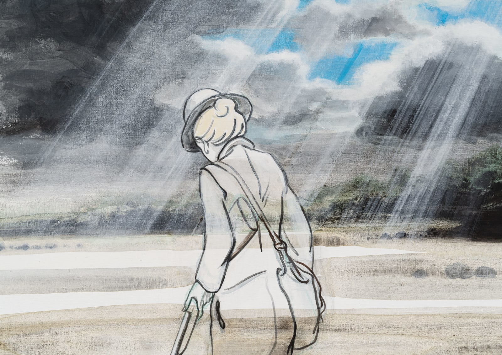 Charles Avery, Untitled (Hunter Going Away From: Signifying Left: Blue Sky and Dark Clouds), 2022