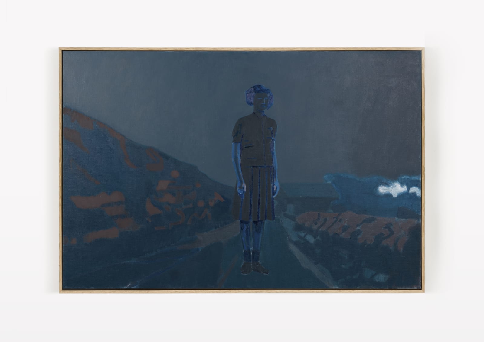oil painting depicting a shadowy figure standing against a dark mountain road