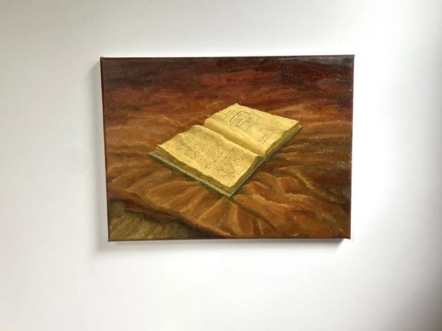 Oil on canvas of an open book.