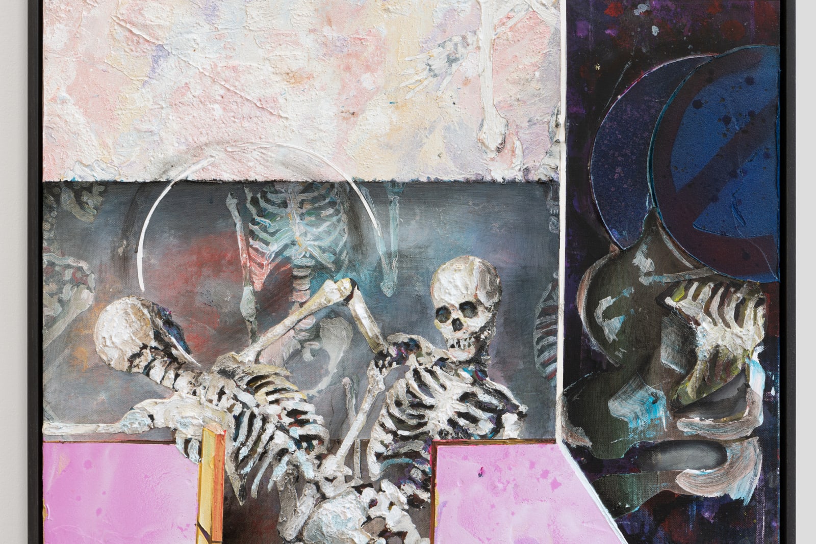 A mixed media piece of abstract scene.