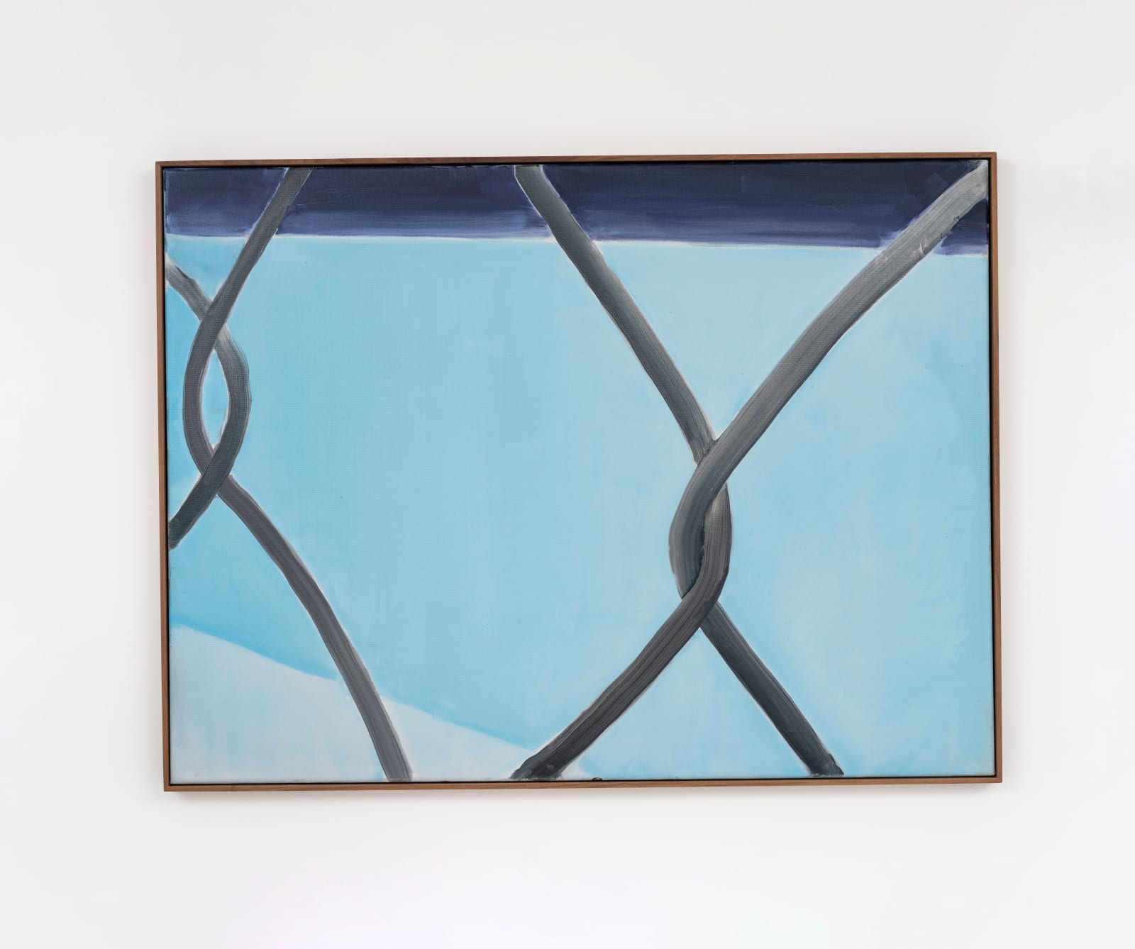 An oil on cavas depicting a close up shot of a chain length fence.