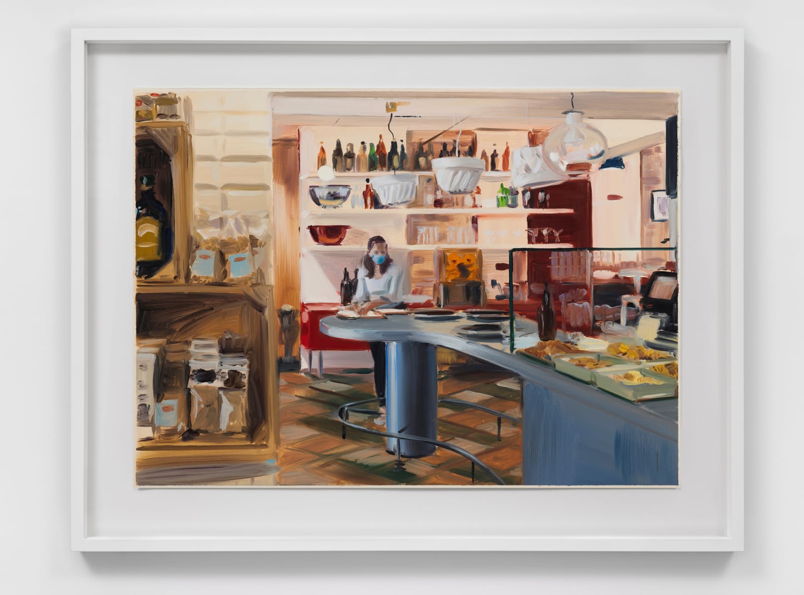 oil painting depicting a woman working at a restaurant counter