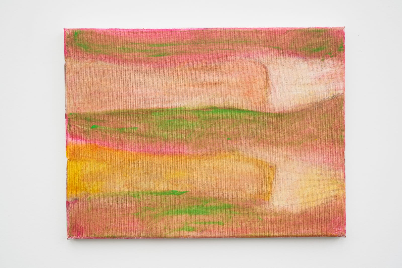 an abstract image depicting two parallel horizontal figures that are each colored pink and orange. the background contains hues of pink and green.