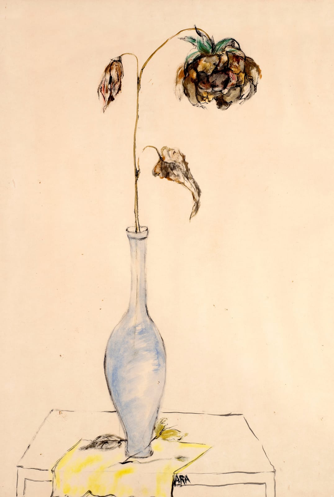 Krishnaji Howlaji Ara, Untitled (Single Flower in a Blue Vase), 1950s Circa