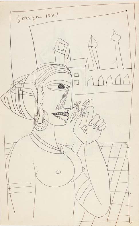 Francis Newton Souza, Untitled (Woman smelling flower) recto; Untltled (Horse) verso, 1949