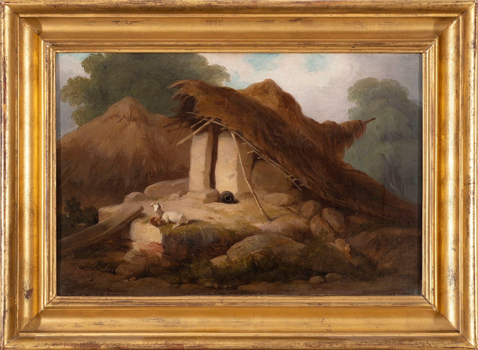 George Chinnery, Thatched dwellings with goat, Bengal