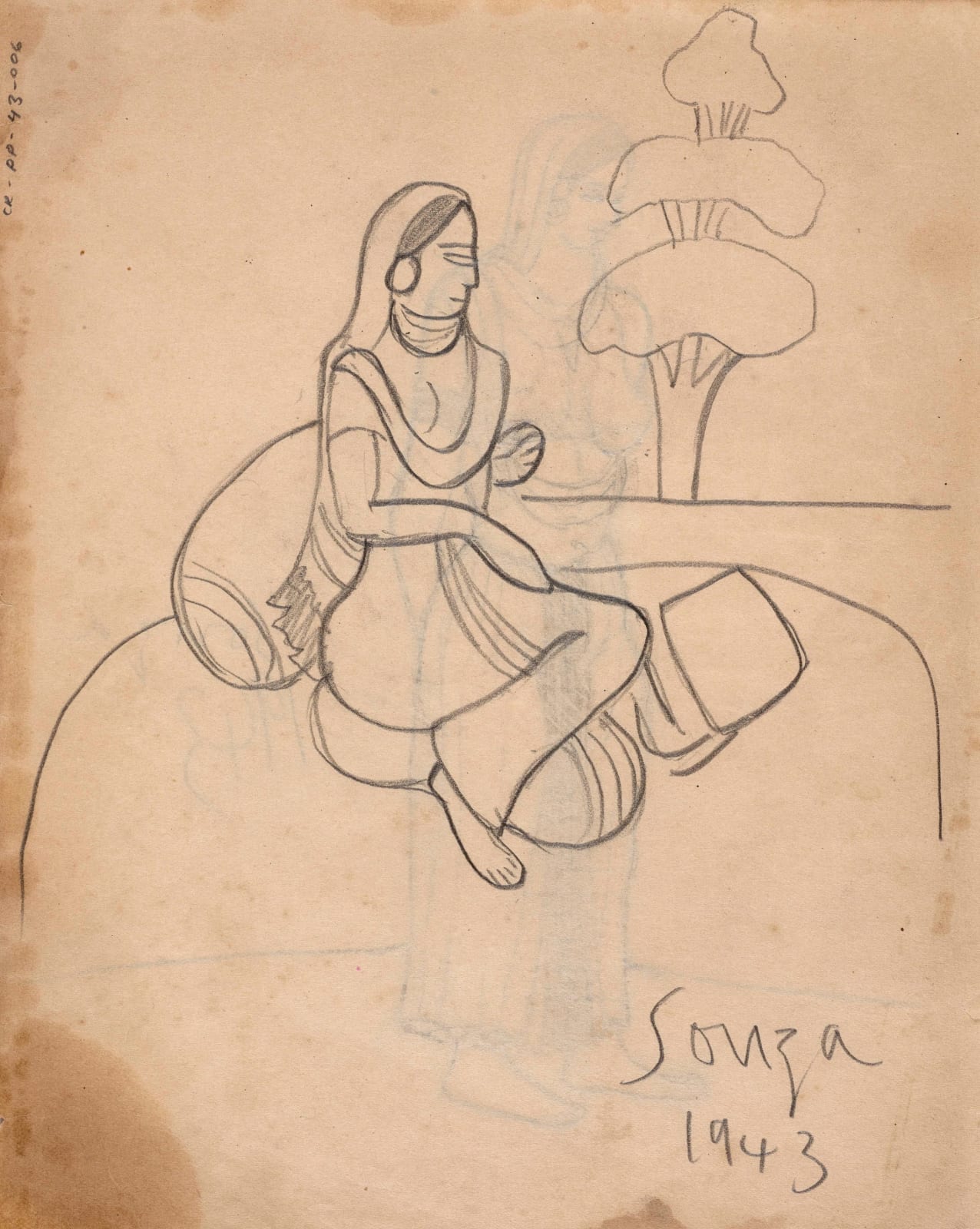 Francis Newton Souza, Untitled (Standing woman) recto; , 1943