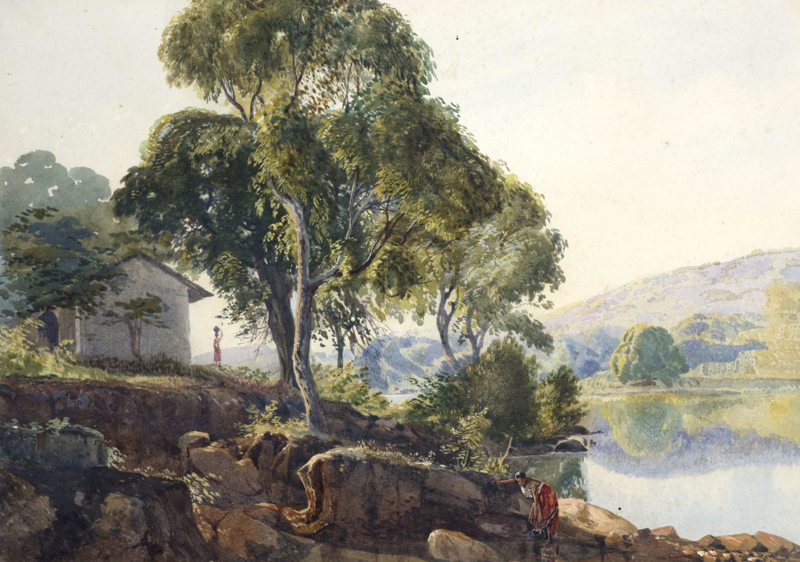 19th Century British, Indian View with Lake