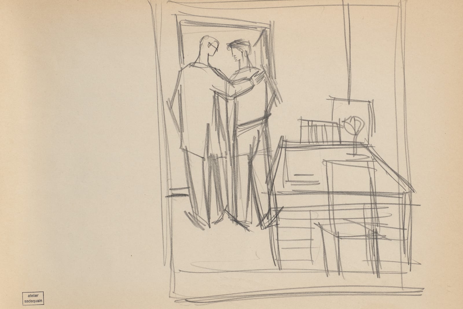 Syed Sadequain, Study for L'Etranger, Meursault with The Priest, circa 1965